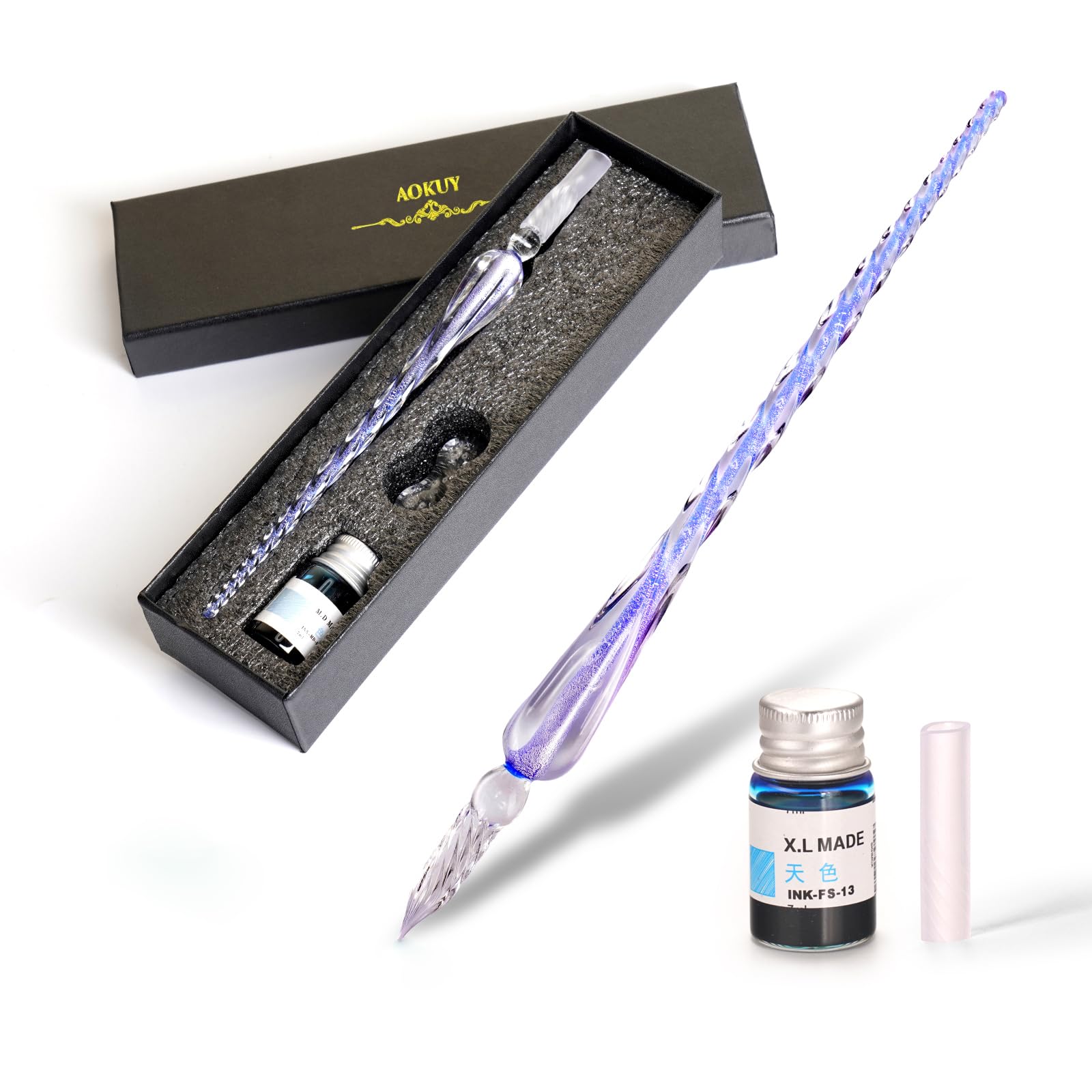 AOKUY Glass Dip Pen Set,Calligraphy Pen,Crystal Signature Pen for Art, Writing, Signatures -Decoration and Business Gift