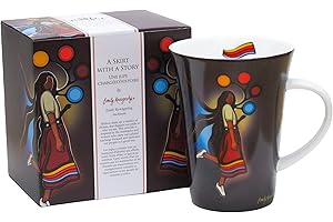Oscardo Indigenous Art Mug - A Skirt with a Story by Emily Kewageshig, Slender Shape, 295 ml (10 oz) Fine Porcelain Coffee Cu