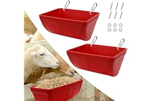 BEYOOGEEM 2 Pack Chicken Feeder Feed Trough with Clips Hanging Fence Feeder for Goat Chicken Duck Goose Deer Sheep Piglets Poultry Waterer Bucket Feeding Container for Livestock Goat Feeder Supplies (Red)