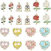 Craftdady Rose Flower Enamel Pendants Mini Love Heart Dangle Charms 20Pcs Heart with Flower Metal Charms for Valentines Day DIY Bracelets Earrings Jewelry Making-5 Styles