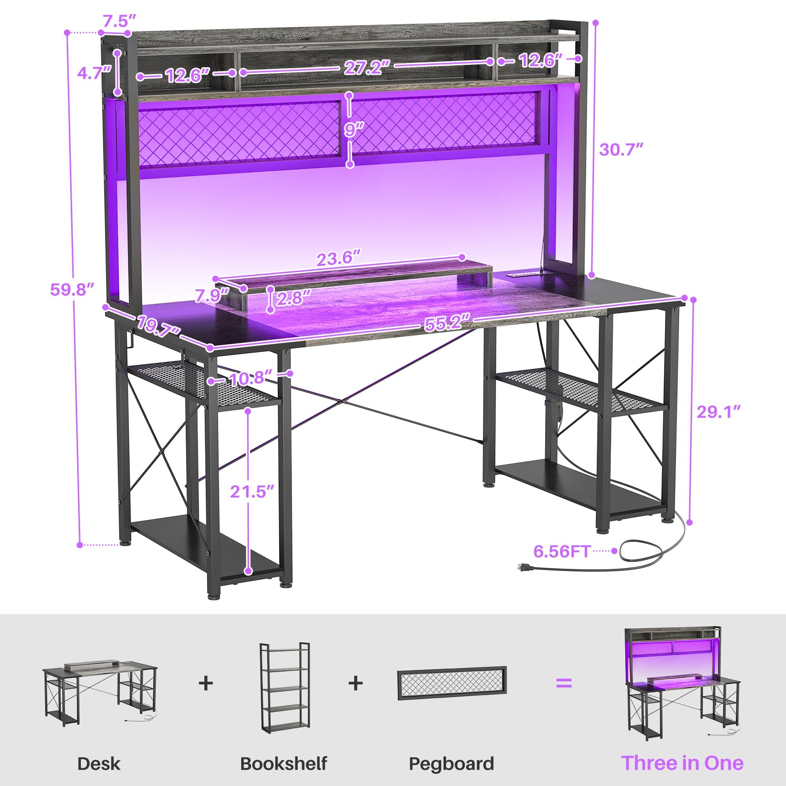Mua Armocity 2024 Upgrade Gaming Desk with Hutch, 55.2'' Magic Computer ...