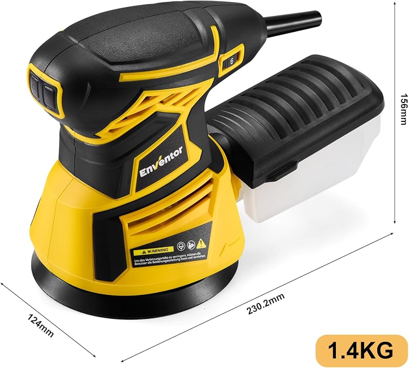 Lixadora de madeira, 350W, 6 velocidades, 125 mm, 20 lixa, 13000 RPM