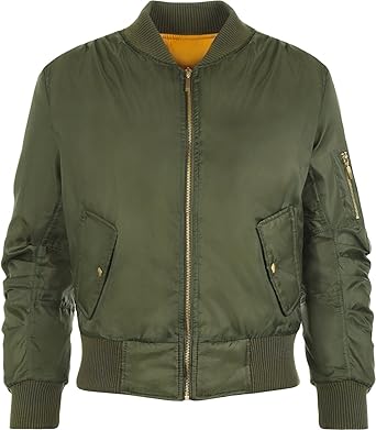 WearAll - Damen Reißverschluss Nach Oben Motorradfahrer Jacke Klassisch Bomber Top Gepolstert Kurz Mantel - 2 Farben - Größe 