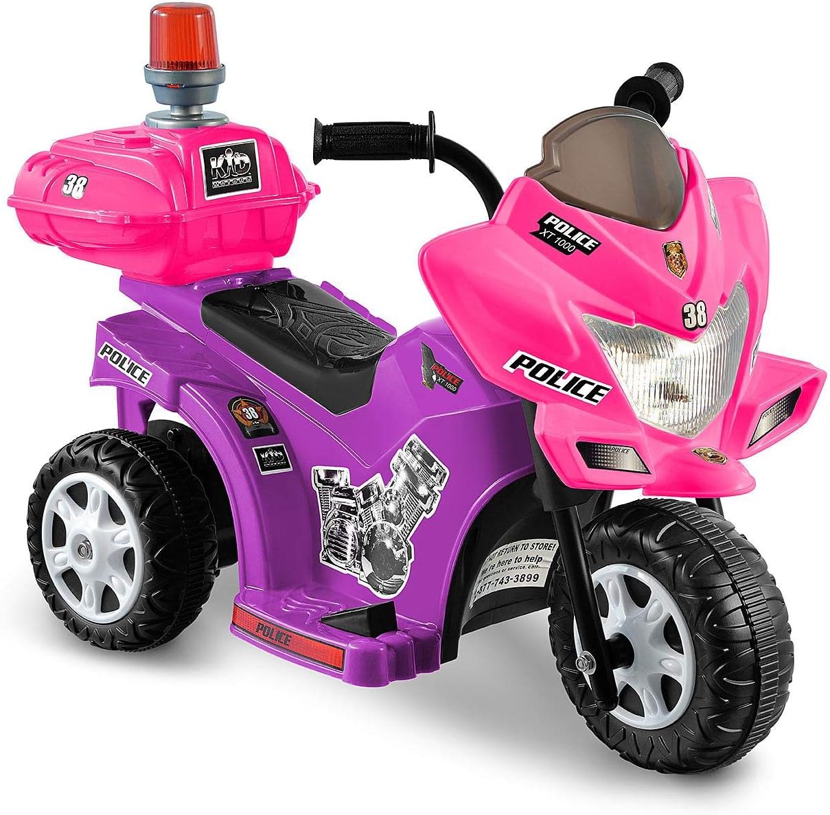 PUNPUN Store New Kid's Ride On Trike Pink & Purple Lil Patrol Girl's Toy Motorcycle 6V- PUNER Store