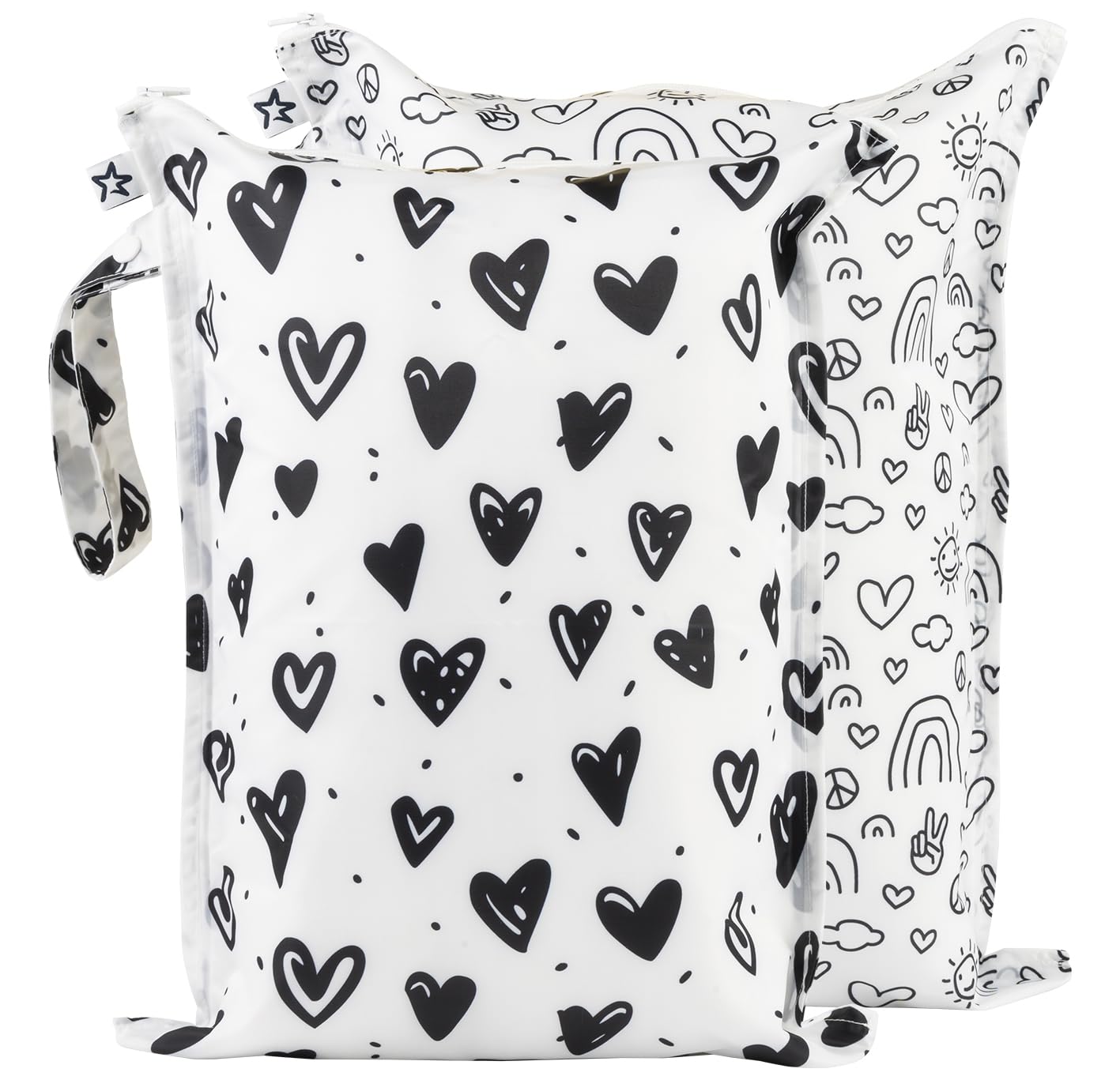 Photo 1 of Tiny Twinkle Mess-Proof Waterproof Wet Dry Bag | 2-Pack Reusable Wet Bags for Swimsuits & Baby Clothes | Leakproof Wet Bag for Travel & Diaper Changes for Baby (Black, White)