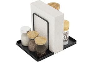 Bambeav Napkin Holder for Table, Metal Napkin Holder with Salt and Pepper Shakers Caddy, Standing Paper Napkin Storage Dispen