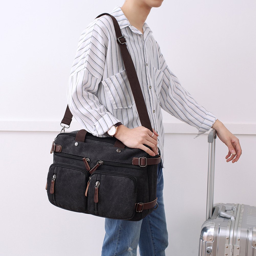 Mupack Vintage Canvas Laptop Backpack Messenger Bag Hybrid Briefcase Backpack Vintage Rucksack Satchel (Blue)