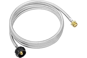 CALPOSE 12 Feet Propane Adapter Hose, 1lb to 20lb Adapter Converts 1lb Appliances to 5-40lb Tanks, Stainless Steel Braided Hose for Blackstone Griddle, Weber Q, Coleman Grill, Buddy Heaters and More