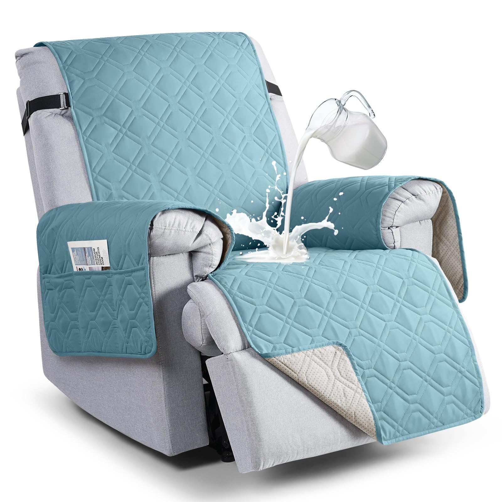 Photo 1 of VANSOFY 100% Waterproof Recliner Chair Covers, Recliner Cover Non-Slip Dog Chair Cover Furniture Protector Washable Slipcover with Pocket, Elastic Straps for Pets, Dogs(Azuree, 23.6")