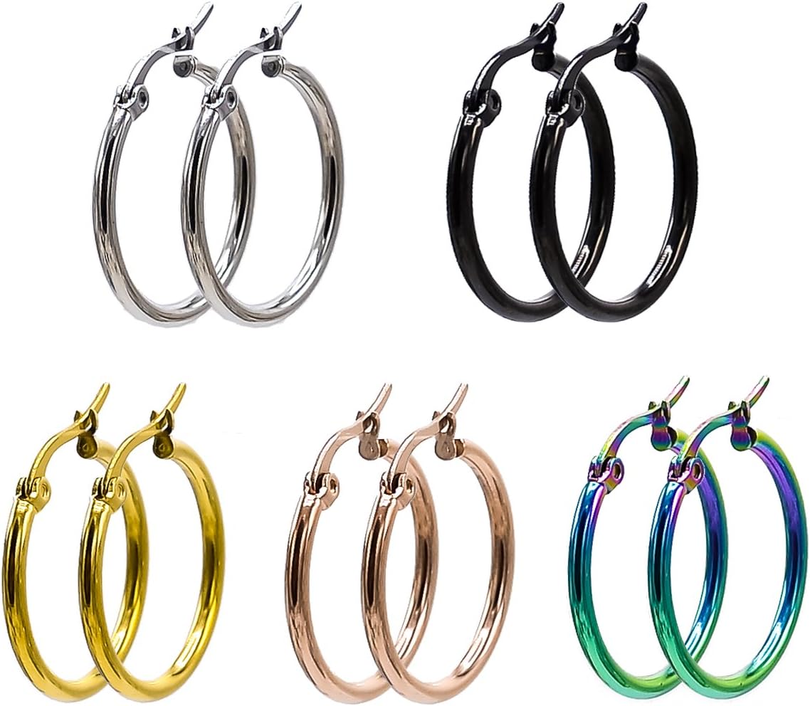Jaykay 5 Pairs Stainless Steel Endless Hoop Earrings Set for Woman
