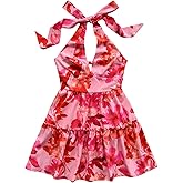 Floerns Women's Floral Print Sleeveless Halter Neck Layered Hem A Line Mini Dress