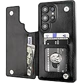 ONETOP for Samsung Galaxy S25 Ultra Wallet Case with Card Holder, PU Leather Kickstand Card Slots Case, Double Magnetic Clasp and Durable Shockproof Cover 5G 6.9 Inch(Black)