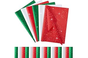 Qilery 500 Sheets Christmas Glitter Red Green White Tissue Paper Bulk 15 x 20 Inch Wrapping Paper for Gift Bags Acid Free Tissue for Christmas Craft Supplies, Bouquets, Garlands, Forming Pompoms