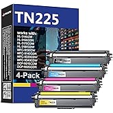 TN225 Toner Cartridges High Yield - Replacement for Brother TN221 TN-225 Toner Works with HL-3140CW HL-3150CDN HL-3170CDW HL-3180CDW MFC-9130CW MFC-9140CDN MFC-9330CDW MFC-Printer, (4-Pack, BK/C/M/Y)