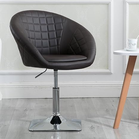 Windaze Round Swivel Chair Luxury Leather Backrest Adjustable Tilt Vanity Accent Chair Brown
