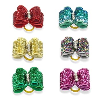 Buy Berry 20pcs Cute Dog Hair Bows With Rubber Bands Crystal