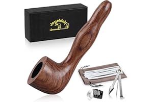 Joyoldelf Redwood Tobacco Pipe Set - Handmade Billiard Smoking Pipe Straight Stem with Gift Box and Accessories, Wooden Tobacco Pipe Suit for Beginner