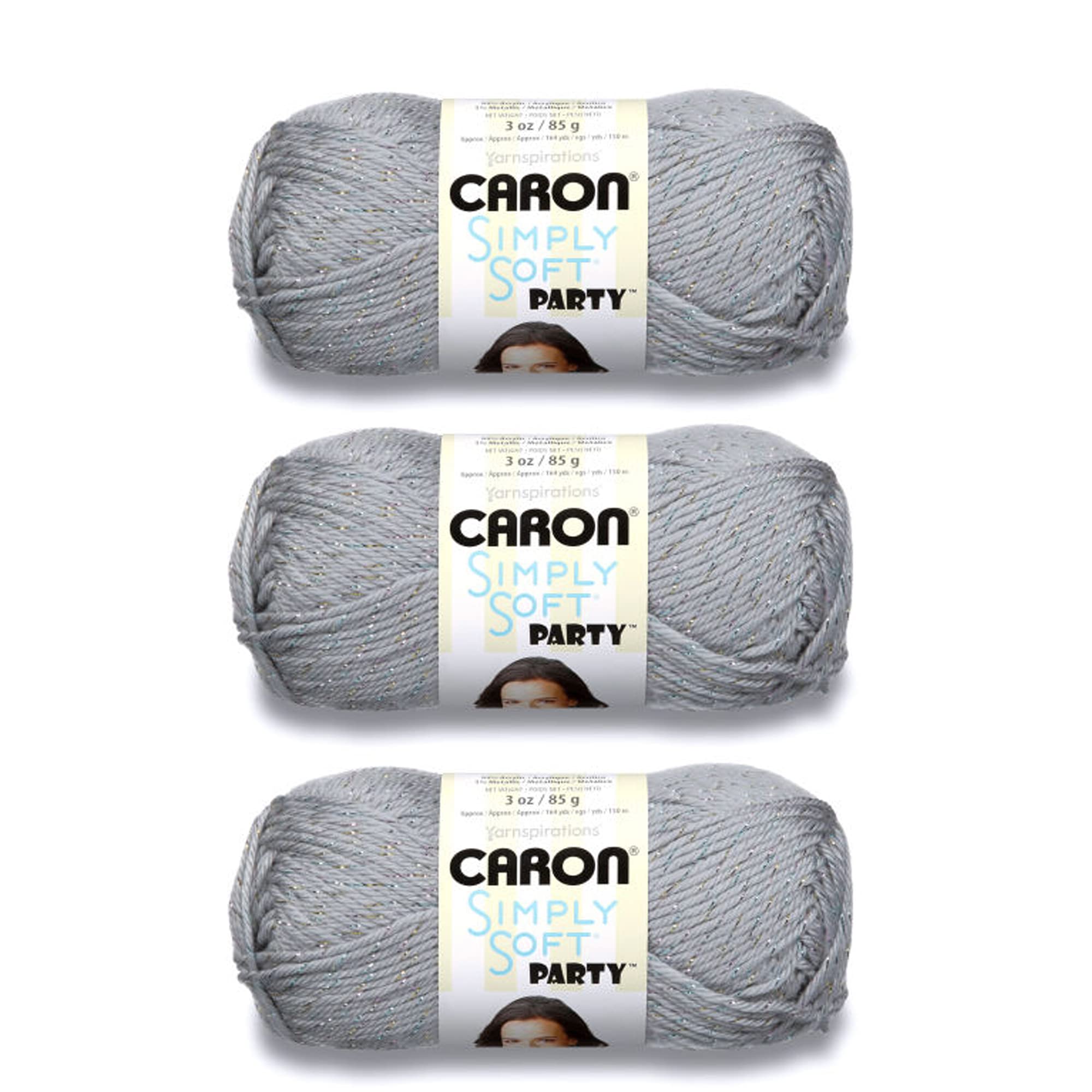 Caron Simply Soft Party Silver Sparkle Yarn - 3 Pack of 85g/3oz - Acrylic - 4 Medium (Worsted) - 164 Yards - Knitting, Crocheting & Crafts — image 1