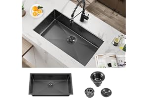 ATTOP 32 Inch Black Large Single Bowl Undermount Kitchen Sink,32x18 Inch Nano Black Stainless Steel Handmade Undermount Single Bowl Kitchen Sink