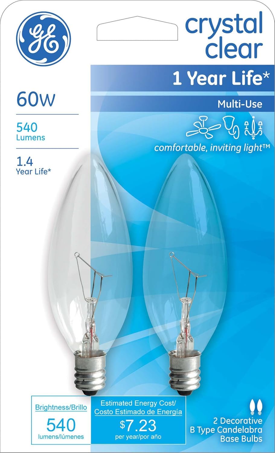 8Pack 540Lumen Blunt Tip Light Bulb with Candelabra Base GE Lighting