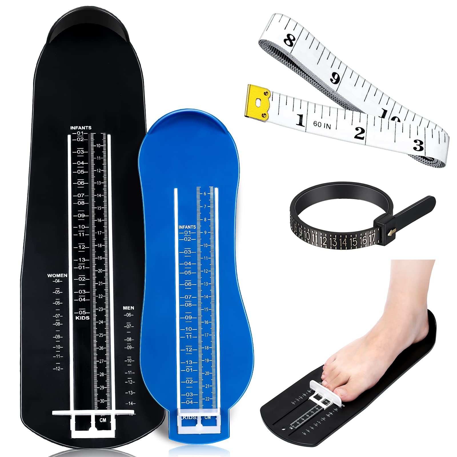 Photo 1 of Weewooday 2 Pcs Foot Measurement Devices Shoes Size Measuring Devices with Tape and Ring Sizer, US Size(Blue,Classic)