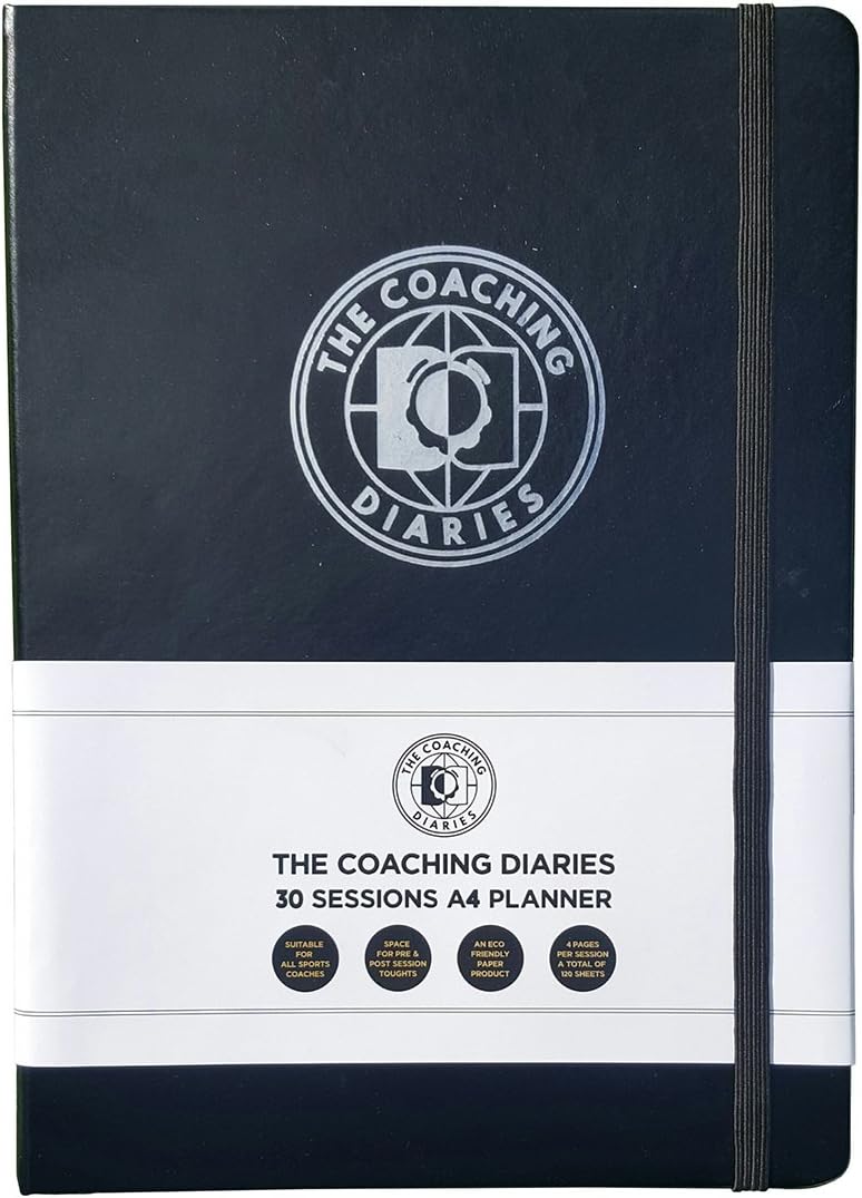 The Coaching Diaries Coach Session Planner Black Leather Hardcover Prototype A4 Notebook Perfect for Football Rugby PE Sports Coaches with 30 Pages of Sessions