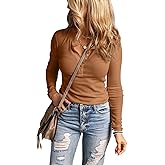 HERILIOS Women's Long Sleeves Snap Button Tunics Waffle Knit Basic Crew Neck Henley Shirts