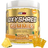 EHP Labs OxyShred Pre Workout Energy Gummies, Pineapple, 40 Servings | 100mg Natural Caffeine, 1000mg L-Carnitine, Thermo &amp; Metabolic Support, No Artificial Colors, Zero Aspartame, HPLC Tested