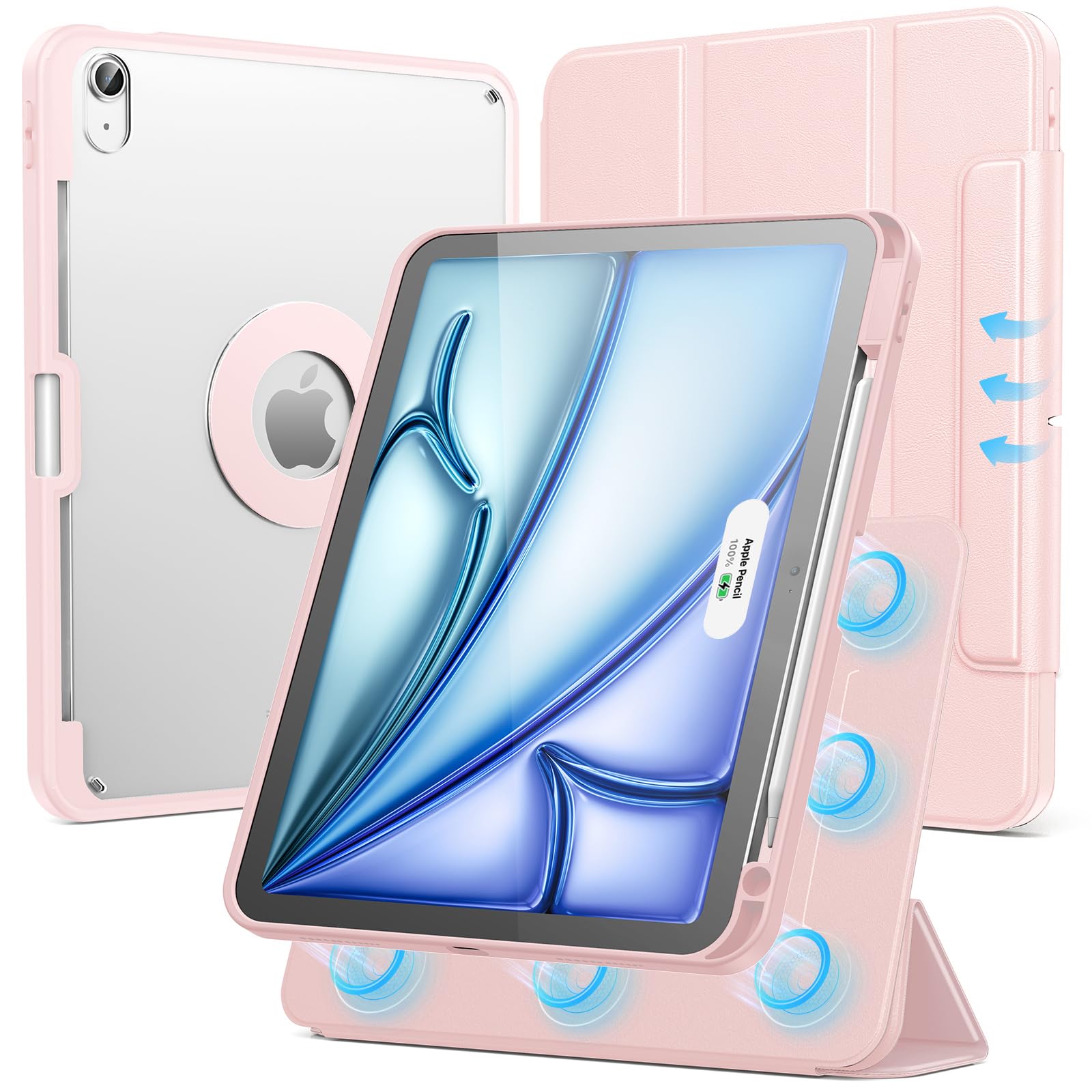 Photo 1 of SPARIN Case for iPad Air 11 inch M3/ M2, iPad Air 7th/6th/5th/4th Gen (2025/2024/2022/2020) 10.9 inch,Case with Apple Pencil Holder, Detachable Magnetic Cover, Portrait and Landscape Stand, Pink