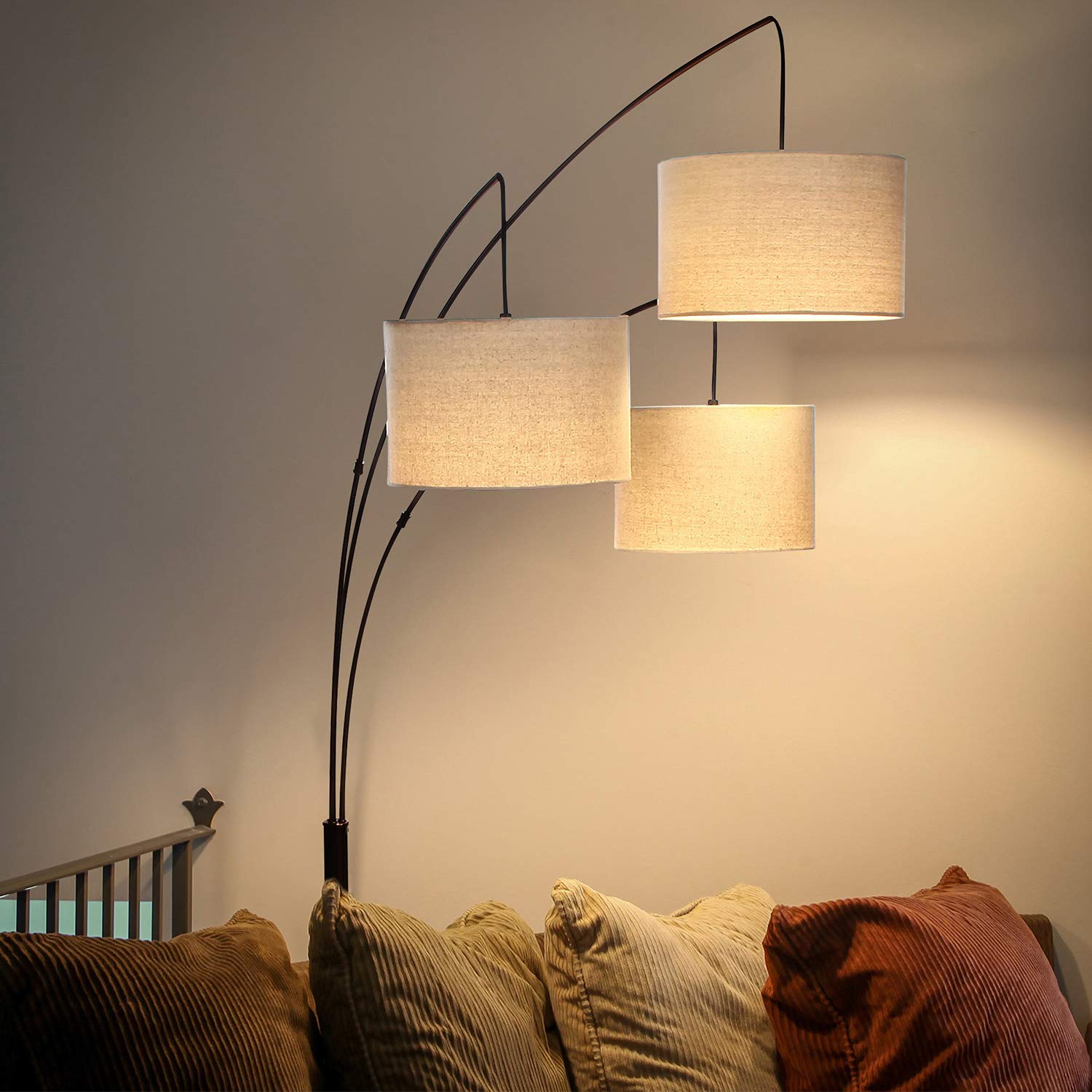 Brightech Trilage Arc Floor Lamp for Living Room, Multi Head Tree Floor Lamp for Bedroom, 3 Lights Standing Lamps Hanging Over The Couch - Oil Rubbed Bronze