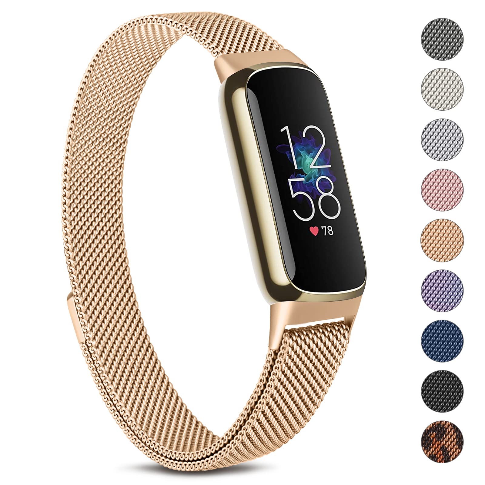 Metal Strap for Fitbit Luxe Strap for Women, Premium Stainless Steel Metal Replacement Band with Strong Magnet (Rose Gold)