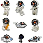 Pinenjoy 9Pcs Miniature Astronaut and Rocket Figurines Mini Spaceman and UFO Model Resin Cake Toppers for DIY Fairy Garden Sh