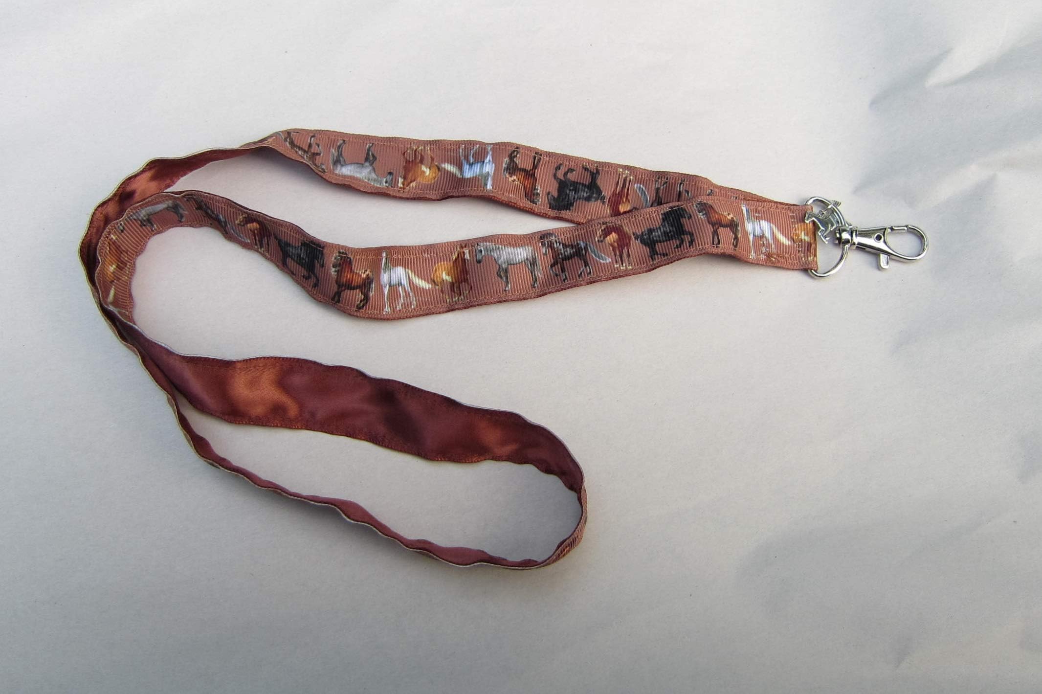 HORSE BREEDS Equestrian Ribbon Lanyard/Keychain/Badge Holder w/Metal Charm