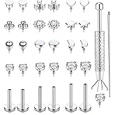 16G 18G Flat Back Stud Earrings for Women - Hypoallergenic Surgical Steel Internal Thread Stud Piercing Jewelry for Tragus Helix Cartilage Conch Nose 14K Gold Plated Lip Labret Medusa Piercing Silver