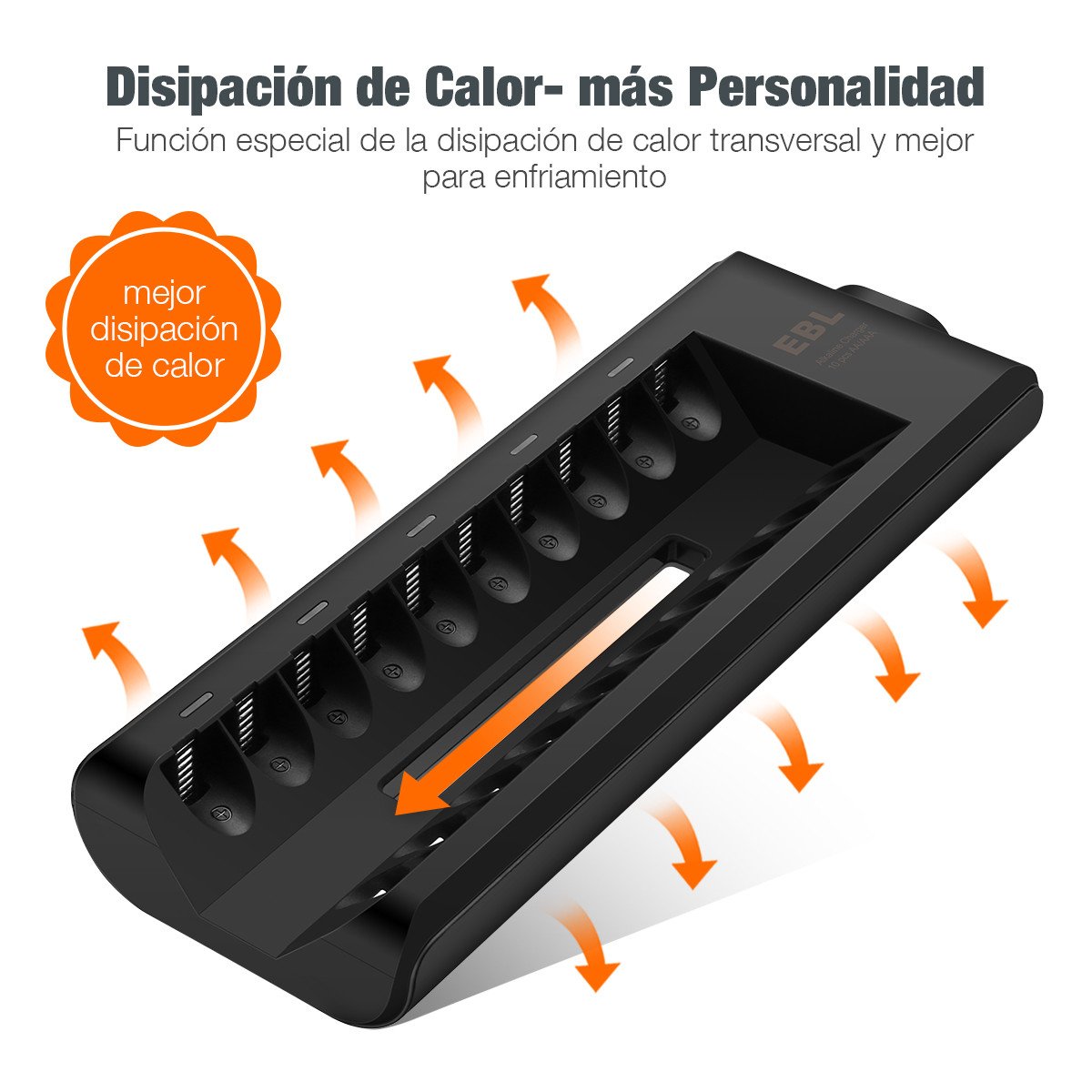 EBL Cargador para Baterías Alcanas con 10 Ranuras - Color: Negro