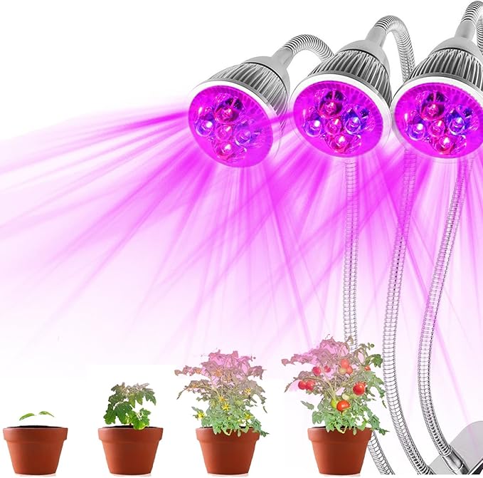 JOYOOOL/&aacute;mpara LED para planta de 3 cabezales,15W Rojo azul L/&aacute;mpara para crecimiento de luz vegetal,360 Grados flexible Clip ajustable para escritorio y tres interruptores de control para