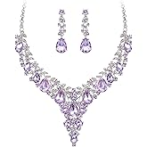EVER FAITH Bridal Bridesmaid Austrian Crystal Jewelry Set, Statement Flower Teardrop Necklace Drop Dangle Earrings Set