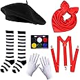 Keymall Kids Mime Artist Accessories 6Pcs with Beret Hat Suspender Scarf Gloves Face Paint Socks for Halloween mime Costume