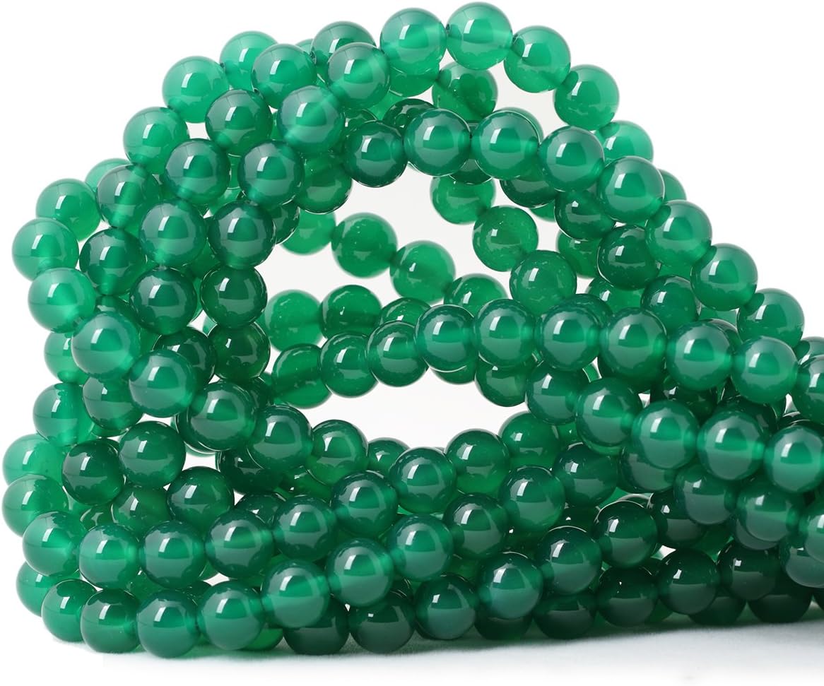Qiwan Natural Round Loose Beads Jewelry Making DIY Bracelet Necklace Material 1 Strand 15 Inches (8mm, Smooth Surface Green Onyx Agate)