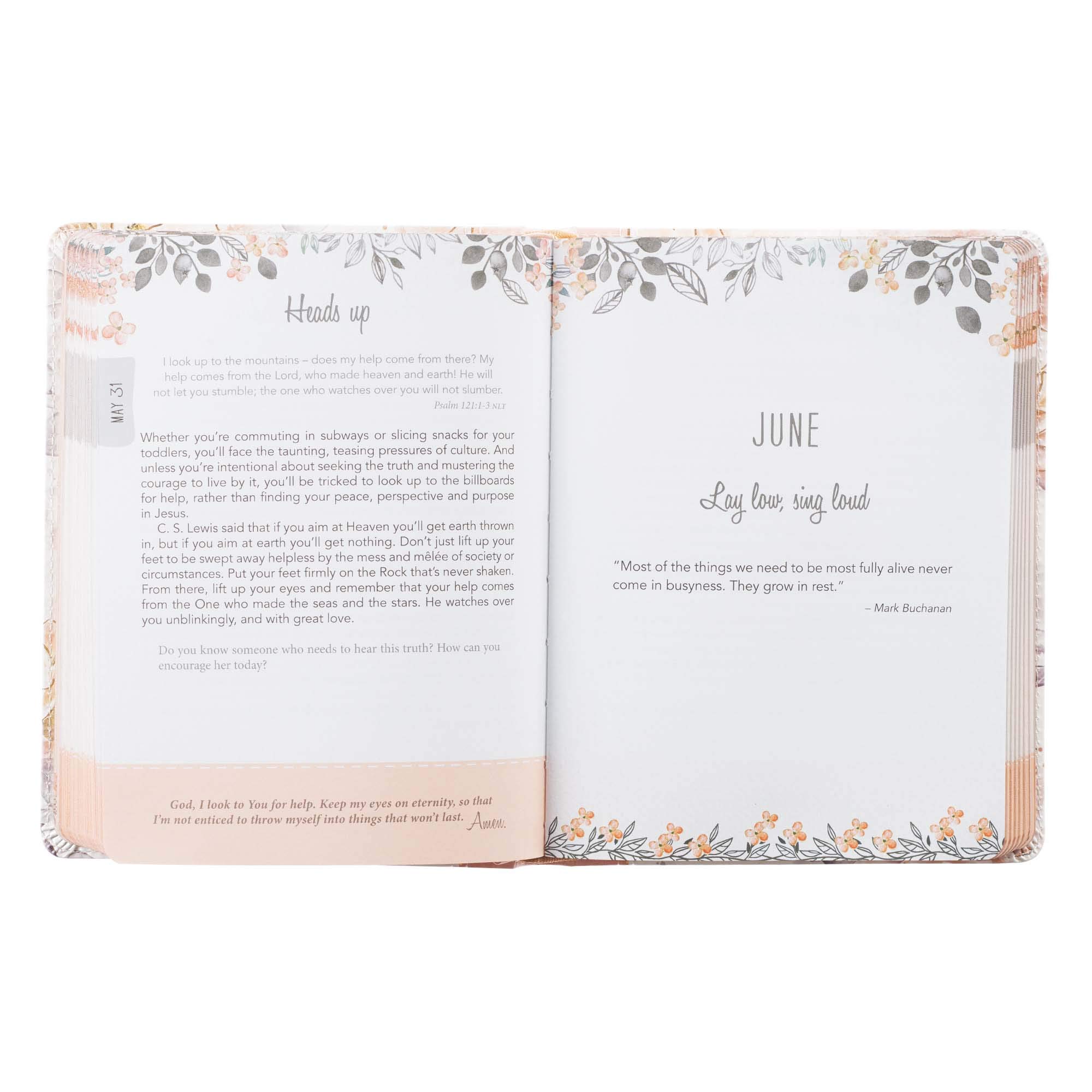 Walking in Grace - 366 Inspirational Devotions for an Abundant Life in Christ - Floral Faux Leather Flexcover Devotional Gift Book for Women