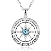 FAFY Christmas Gifts for Wife Compass Birthstone Necklace Birthday Present Ideas Anniversary Jewelry 925 Sterling Silver Compass Necklace I'd Be Lost Without You Wife Gifts from Husband