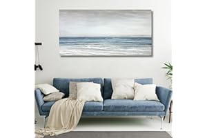 TRAIN2 ART Abstract Wall Art Painting Wall Decor Large Artwork Textured Blue and White Sea Background Canvas Wall Art for Living Room Bedroom Home Decor 30"x60"