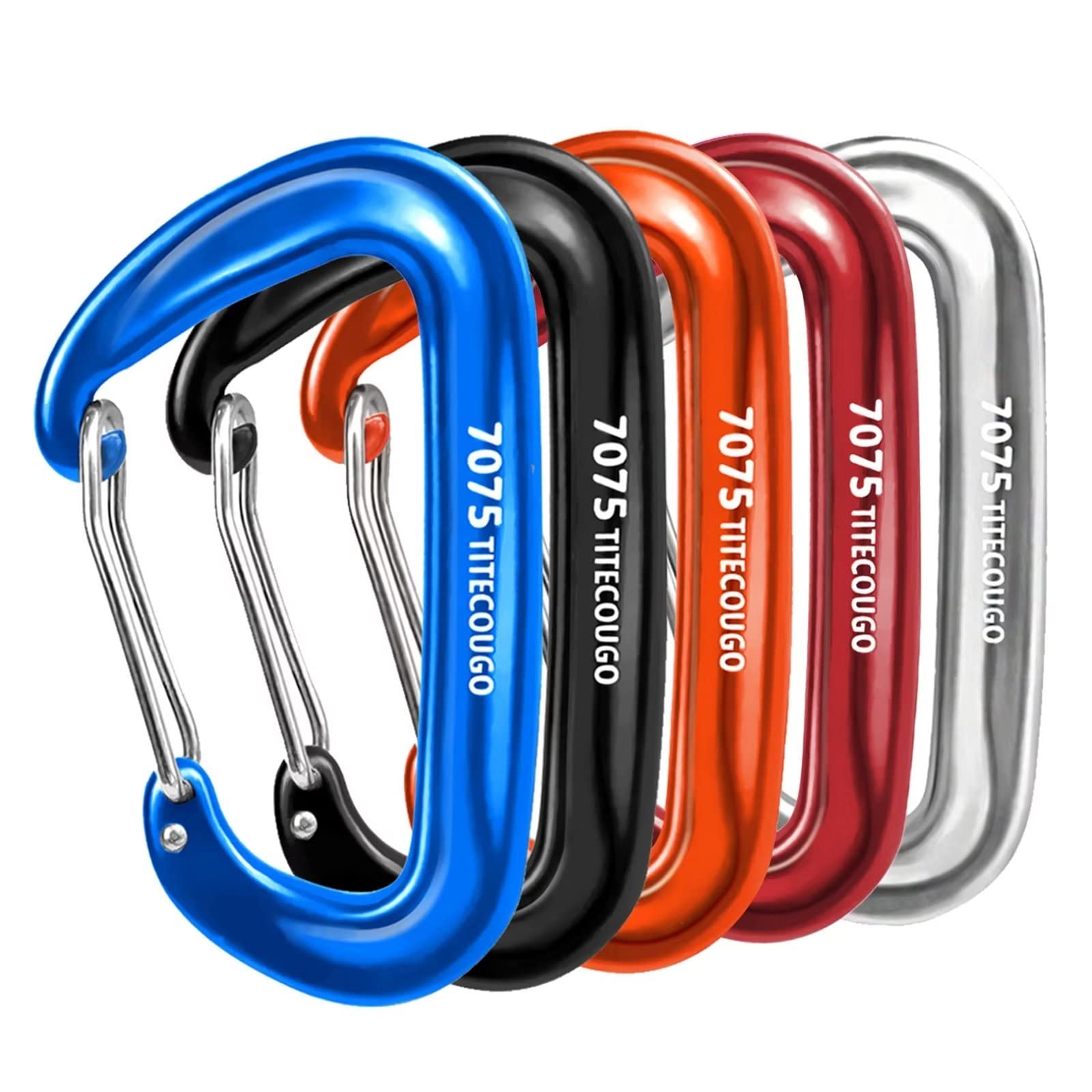 TITECOUGO Sturdy Carabiner Clips, 12KN (2697 lbs) Heavy Duty Caribeaners for Camping, Hiking, Outdoor and Gym etc, Small Carabiners for Dog Leash and Harness 5 color