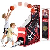 MerryMove Foldable Basketball Arcade Game for Kids - Toy Gift for Ages 3-8 | Indoor Outdoor Sports Toy, 2in1 Basketball Hoop and Soccer Goal Set with Sturdy Metal Frame, Birthday Gift Party Play Toy