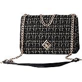 TXMAQQ Large Shoulder Bags for Women PU Leather Cross body Bag Tweed Purses Evening Bag Clutch Satchels, with Chain Strap