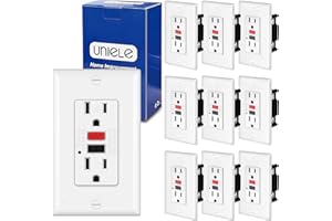 (10 Pack) UNIELE Non-Tamper Resistant GFCI Receptacle Outlet, 15 Amp Ground Fault Circuit Interrupter, GFI Outlets with LED Indicator, Wallplate Included, ETL Listed