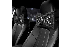 surpassme 2PCS Rhinestone Car Headrest Neck Pillow for Driving with Bling Bling Crystal Bow Pillow Car Accessories for Women (Black)
