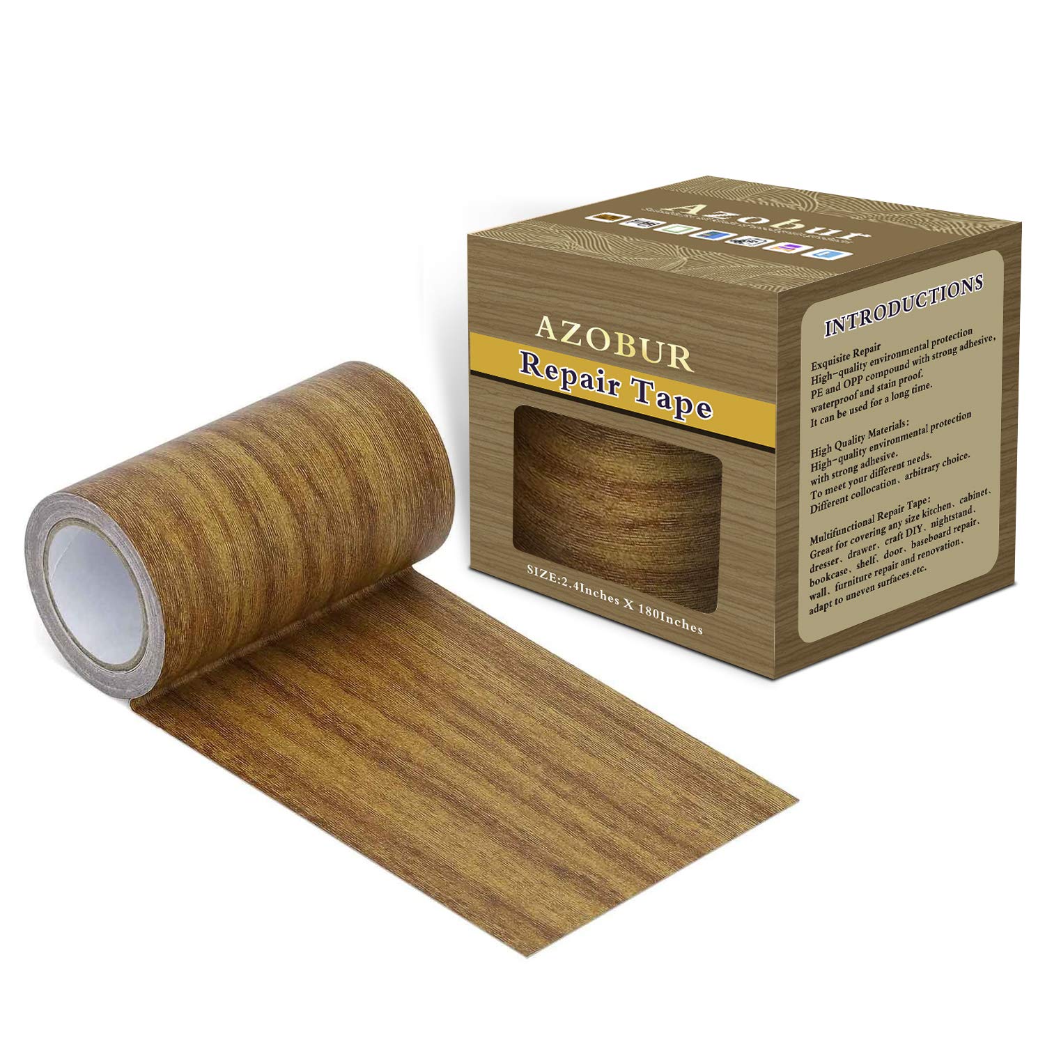 Azobur Repair Tape Patch 2.4&quot; X 15&amp;#39; Wood Textured Adhesive for Door Floor Table and Chair (Antique Oak #2)