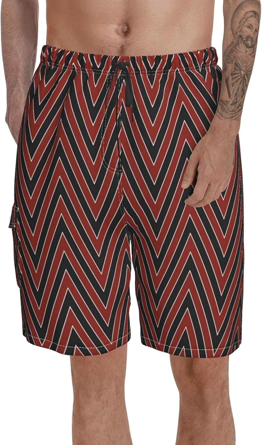 Red Stripes Men's Swim Trunks Bathing Suit Swimsuit with Pockets