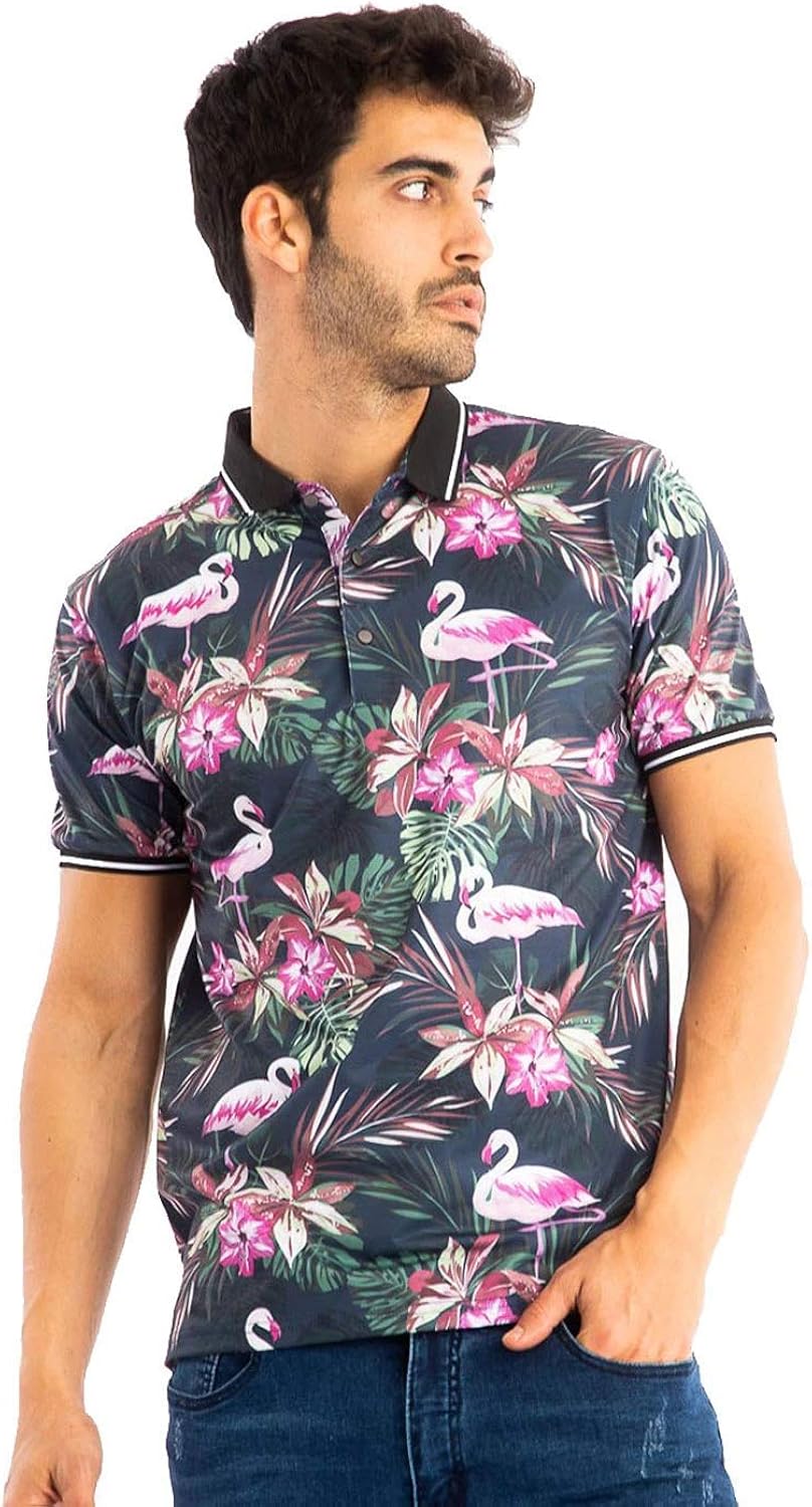 Amazon.com: Barabas Men's Printed Floral Flamingo Bird Polo Shirts P923